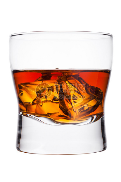 高雅的威士忌杯冰块白底的冰块分离图片