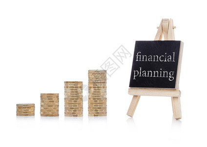 黑板上带有白底硬币的财政规划概念文本图片