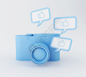 3d插图反光照相机用指针挂在白色背景上社交网络概念图片