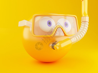 3d插图带有潜水的emoji潜水面具和层社交媒体和夏季概念图片