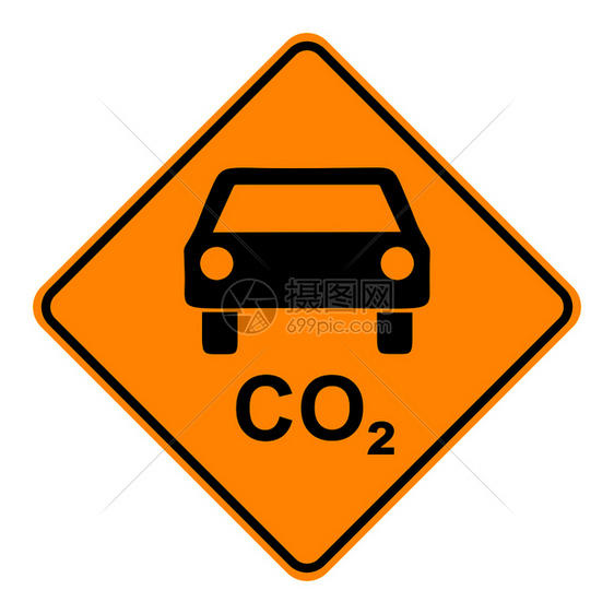 CO2汽车和警告路牌图片
