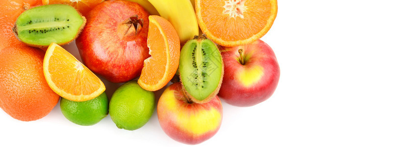 白色背景的一组水果健康的食物免费文字空间宽幅照片图片