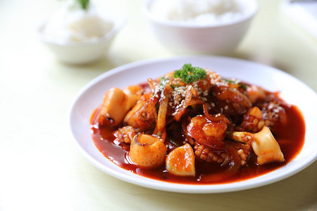 韩式海鲜饭特写镜头图片