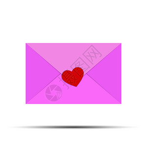 爱的粉红色信封上心脏符号平板设计图片