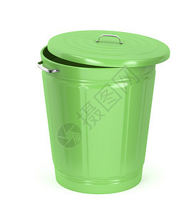 白色背景的绿垃圾桶图片