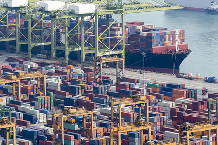 进口出和商务物流港集装箱运输起重港贸易口货运和物航空观察国际港口全球运输图片