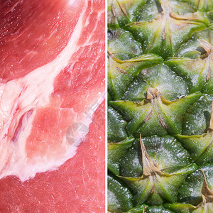 生猪肉切片和菠萝皮肤饮食健康物图片