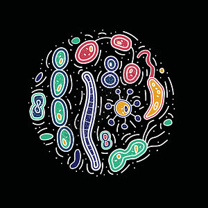 细菌胞的圆形构成矢量涂鸦样式对象图片