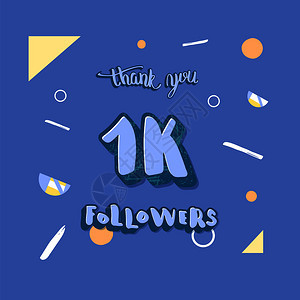 1k追随者的社交媒体模板感谢您互联网络的横幅10个用户的祝贺帖矢量图解图片