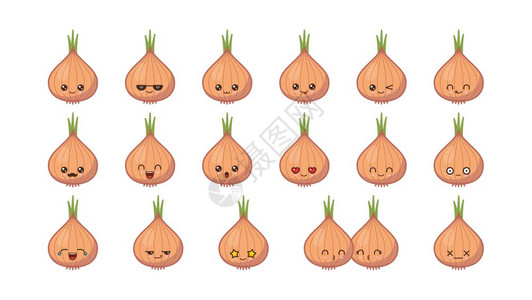 洋葱可爱的川井吉祥物设置川井食物的面孔表达容微笑的情图片