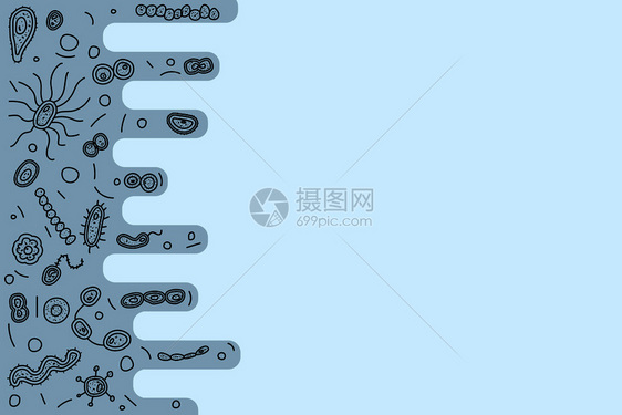 细菌胞背景模板机智微生物收集以及文本空间矢量涂鸦样式组成图片