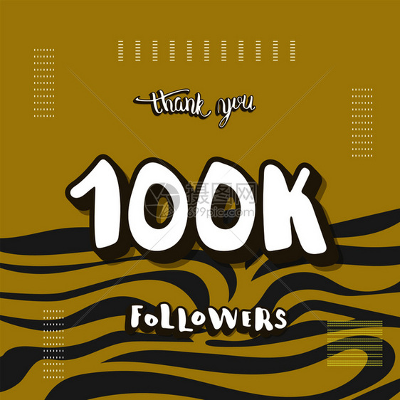 10k追随者感谢您社交媒体模板使用斑马条纹模式的互联网络横幅10万用户的祝贺帖矢量插图图片