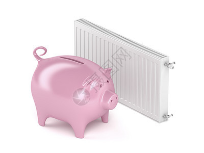 小猪银行和暖气散热器节省取暖费用的概念形象图片