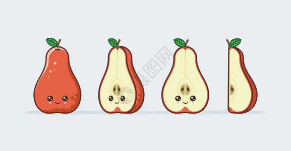红色梨子可爱的Kawi吉祥物一套有趣的Kawi在切口中提取水果图片