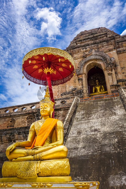 泰国清迈的金佛陀华切迪琅寺大佛塔泰国清迈柴地琅寺大佛塔金佛图片