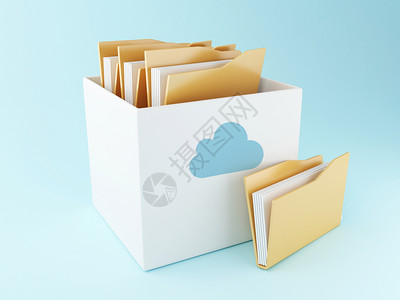 3d插图打开框有蓝背景的文件云储存和计算概念图片