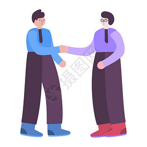 商业伙伴概念签署合同后男子握手以平板方式制作商业交易矢量说明商业伙伴概念签署合同后男子握手图片