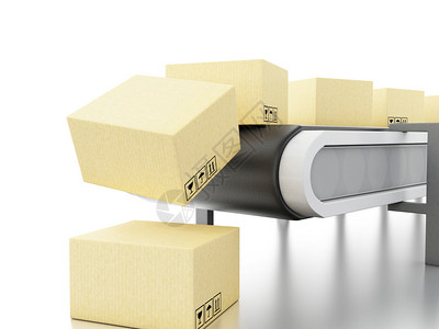 3d说明传送带电子商务和包装服概念的纸板箱图片