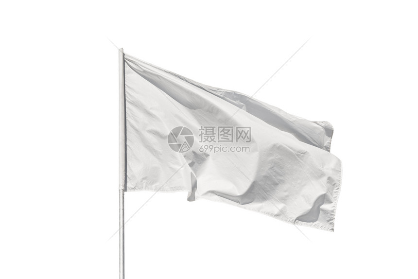 白旗在风中挥舞孤立在白背景上图片
