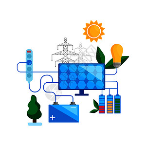 太阳能现代概念设计安全和使用替代可再生能源太阳电池板绿色源平矢量说明太阳能概念设计太阳能电池板绿色源图片