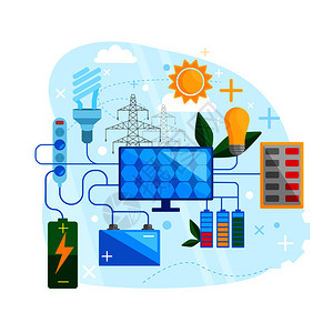 电服务太阳能概念设计太阳能电池板绿色源平矢量说明插画