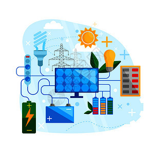 太阳能概念设计太阳能电池板绿色源平矢量说明图片