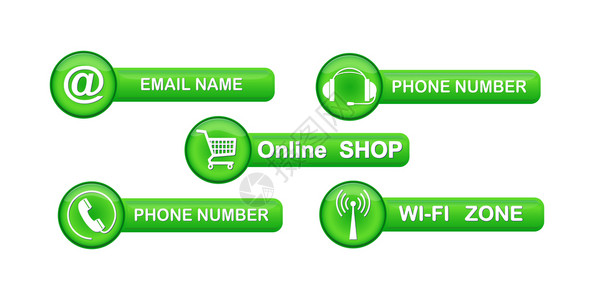 一组绿色按钮带有联系符号用于设计网站和应用程序图片