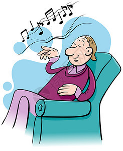 手椅上的音乐情人男子漫画插图图片