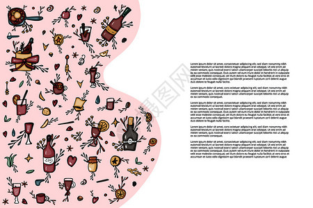 混合葡萄酒元素和对象的矢量横幅模板以涂鸦样式构成图片