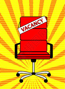 红色办公椅空在流行艺术漫画风格背景上签名字空缺商业雇用和招聘概念库存矢量说明eps10图片