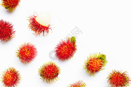 在Whatbckground顶部视图上孤立的Rambutn面图片