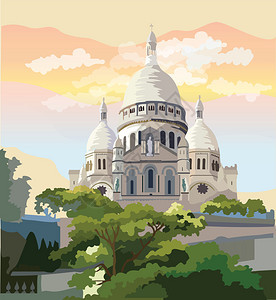 蒙马特的多彩矢量说明巴黎的里程碑弗朗特城市风景与basilcreou多彩矢量说明巴黎的城市风景图片