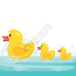蓝水中的黄可爱漫画橡胶浴鸭家庭图片