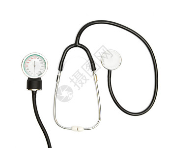 使用听诊器的医学概念在白色上隔离的血压表复制空间图片