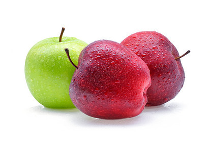 红苹果和白底带水滴图片