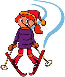 青少年滑雪冬季滑雪的儿童插画