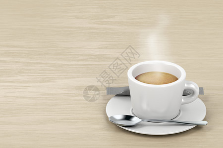 木制桌上的热浓缩咖啡图片