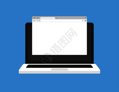 笔记本电脑桌面摆拍使用浏览器窗口打开显示网站插画