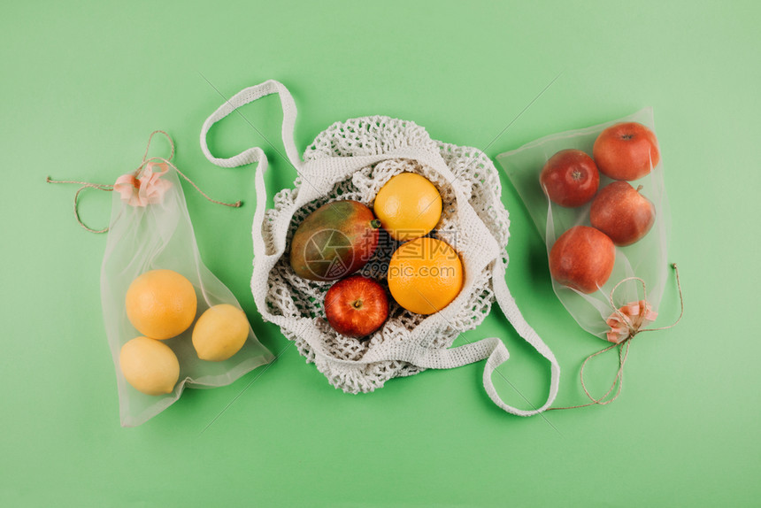 两袋可重复使用的甲状腺有机体壳袋一套生态友好的食品包用于水果苹