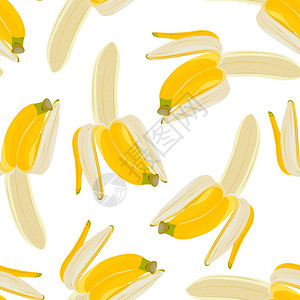 白色背景的半皮香蕉无缝模式热带水果矢量说明图片