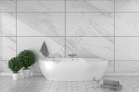 在花岗岩砖壁底的瓷砖地板内浴室缸空白概念背景图片