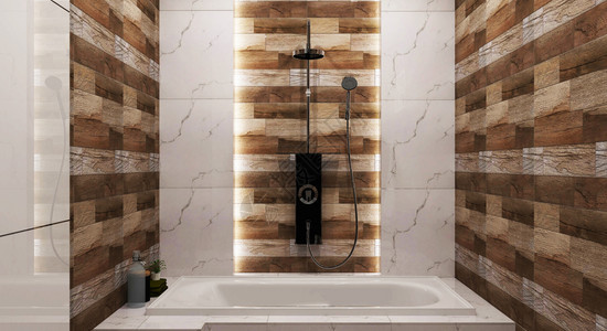 配浴缸和淋的木瓷砖花岗岩设计图片