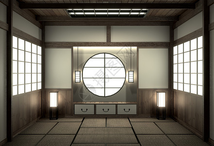 室内设计装有架壁设计和装饰japn风格3d图片