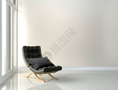 黑色皮椅白色墙背景的室内房间3D图片
