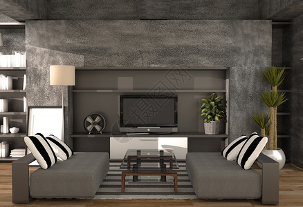 混凝土墙壁和家具的现代阁楼风格的客厅图片