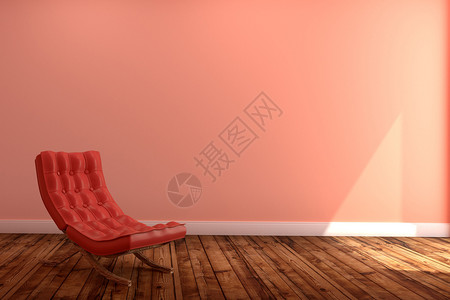 起居有常内有红色沙发的室内起居客厅用粉色墙壁背景空的木地板3D背景