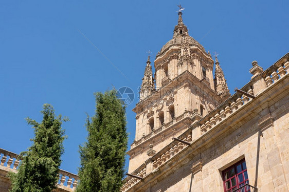 在萨拉曼卡的旧大教堂屋顶上看到钟楼和雕刻物的外观在萨拉曼卡的旧大教堂屋顶上看到钟楼和雕刻物图片