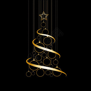 黑色背景上的抽象矢量金色圣诞树图片
