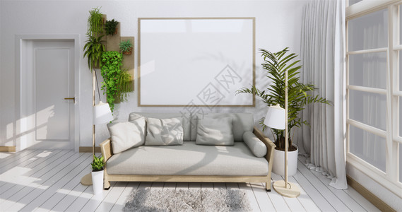 科技风格海报室内海报用框架沙发植物和灯具制成背景