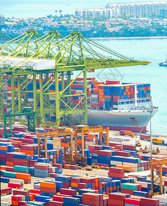 国际商贸港口沙纳波尔船只多彩货物集装箱起重机图片